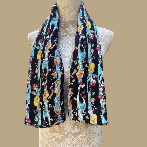 1998 Nicole Miller 100% Silk Scarf 43" Fruit Water Splash Print Vintage Rare - Picture 1 of 16